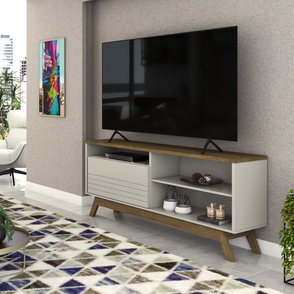 Rack para TV Até 42 Polegadas River 1 Porta 1 Prateleira Off White/Freijó - Panorama Móveis