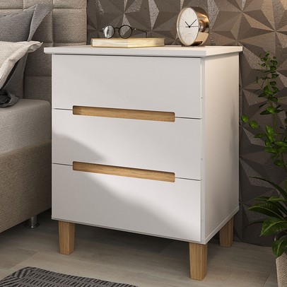 Mesa de Cabeceira Logan Kit 2 Mesas de Cabeceira 100% Mdf Branco/Olmo - Mambel