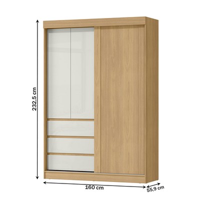 Guarda-Roupa Solteiro Bagda 100% Mdf 3 Portas 3 Gavetas Castanho/Off White - Mx Móveis