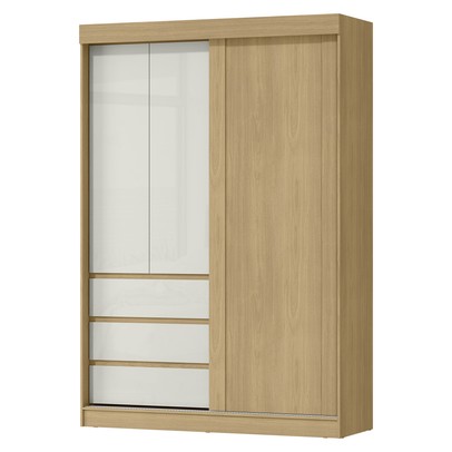 Guarda-Roupa Solteiro Bagda 100% Mdf 3 Portas 3 Gavetas Castanho/Off White - Mx Móveis