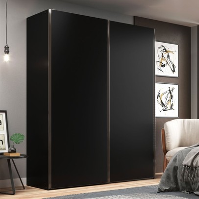 Guarda-Roupa Solteiro Veneto 2 Portas 3 Gavetas 100% Mdf Preto - Mambel