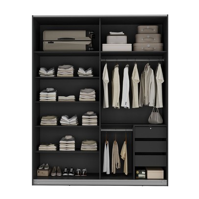 Guarda-Roupa Solteiro Veneto 2 Portas 3 Gavetas 100% Mdf Preto - Mambel