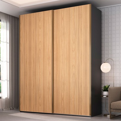 Guarda-Roupa Solteiro Veneto 2 Portas 3 Gavetas 100% Mdf Preto/Olmo Italiano - Mambel