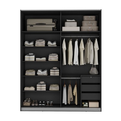 Guarda-Roupa Solteiro Veneto 2 Portas 3 Gavetas 100% Mdf Preto/Olmo Italiano - Mambel