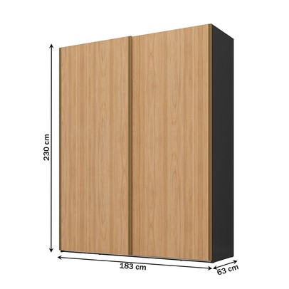 Guarda-Roupa Solteiro Veneto 2 Portas 3 Gavetas 100% Mdf Preto/Olmo Italiano - Mambel