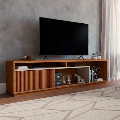 Rack para TV Até 75 Polegadas Columbus 1 Porta Naturalle/Off White - Panorama Móveis
