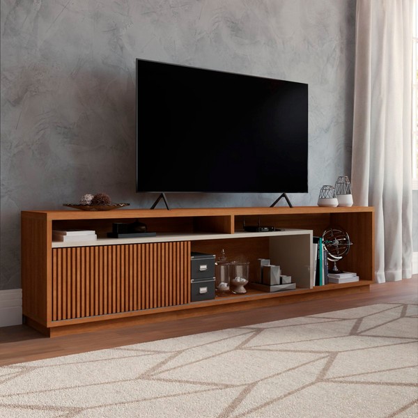 Rack para TV Até 75 Polegadas Columbus 1 Porta Naturalle/Off White - Panorama Móveis