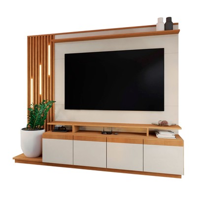 Estante para TV Até 65 Polegadas Escandinávia com Led 4 Portas Cinamomo/Off White - Panorama Móveis