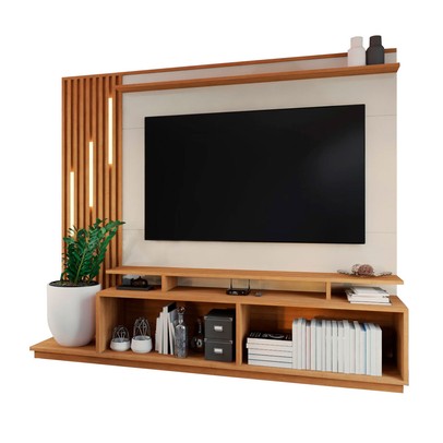 Estante para TV Até 65 Polegadas Escandinávia com Led 4 Portas Cinamomo/Off White - Panorama Móveis