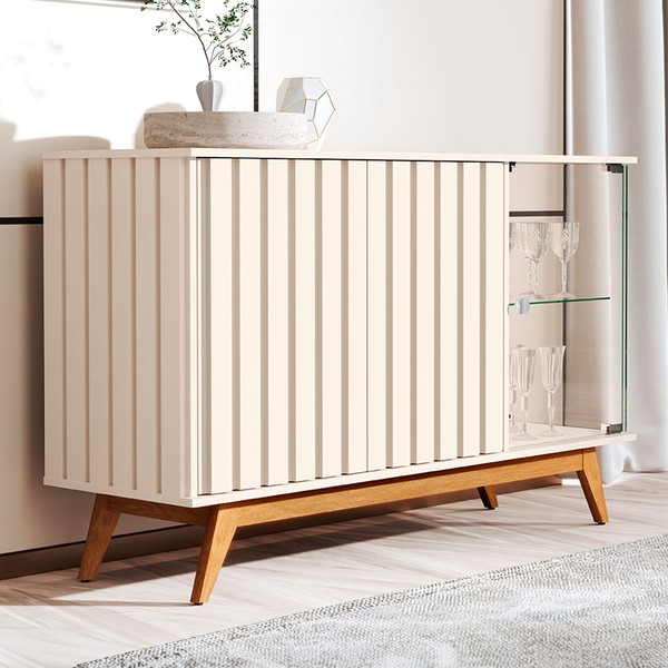 Balcão Buffet Açai 3 Portas 2 Prateleiras Perola - Jb Bechara