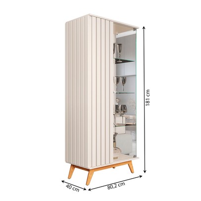 Cristaleira Açai 2 Portas 6 Prateleiras Ripado Perola - Jb Bechara