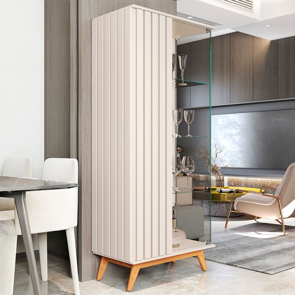 Cristaleira Açai 2 Portas 6 Prateleiras Ripado Perola - Jb Bechara