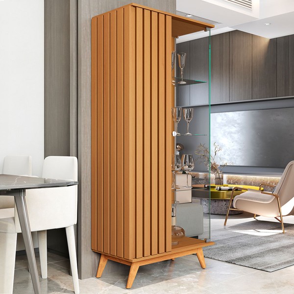 Cristaleira Açai 2 Portas 6 Prateleiras Nature Ripado - Jb Bechara