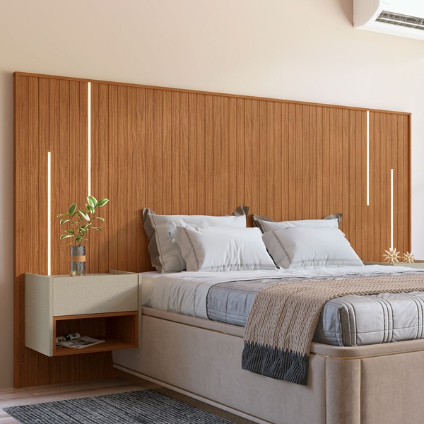 Cabeceira King Florence 2 Gavetas com Led Cedro/Linho - Casa D