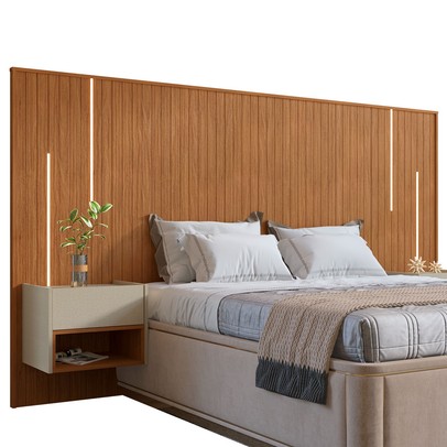 Cabeceira King Florence 2 Gavetas com Led Cedro/Linho - Casa D