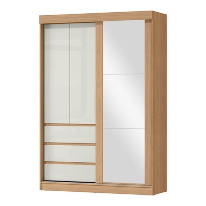 Guarda-Roupa Solteiro Bagda 100% Mdf 3 Portas 3 Gavetas com Espelho Castanho/Off White - Mx Móveis