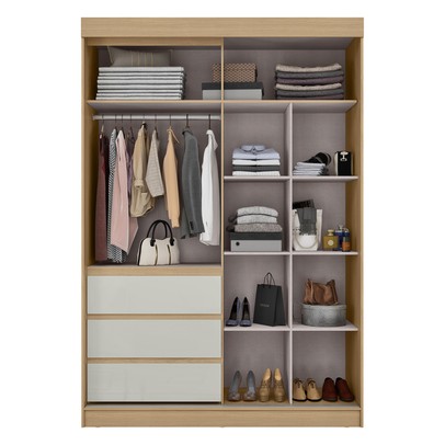 Guarda-Roupa Solteiro Bagda 100% Mdf 3 Portas 3 Gavetas com Espelho Castanho/Off White - Mx Móveis
