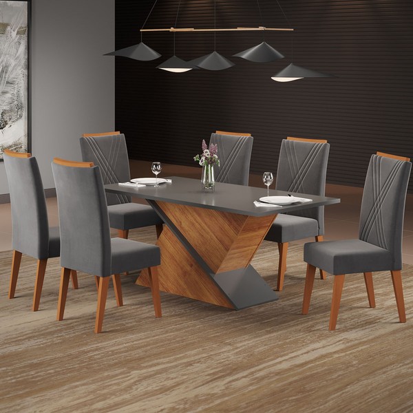 Mesa de Jantar 6 Lugares Fusion Mel/Blonde/Cinza - Viero Móveis