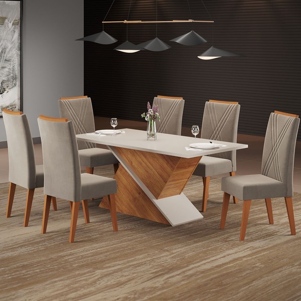 Mesa de Jantar 6 Lugares Fusion Mel/Blonde/Pérola - Viero Móveis