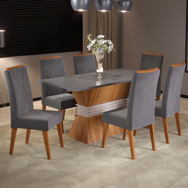 Mesa de Jantar 6 Lugares Celta Mel/Cinza/Grafite - Viero Móveis
