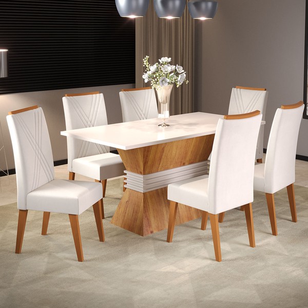 Mesa de Jantar 6 Lugares Celta Mel/Blonde/Marfim - Viero Móveis