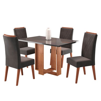 Mesa de Jantar 4 Lugares com Vidro Pajero Mel/Grafite - Viero Móveis
