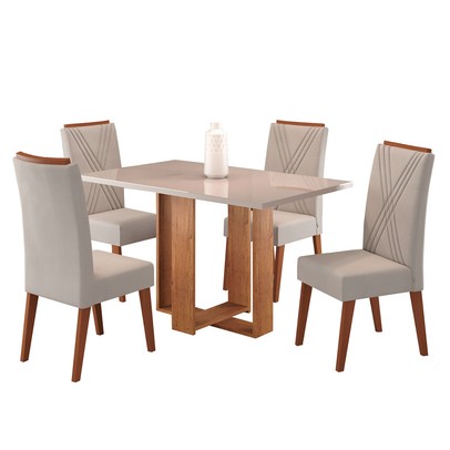 Mesa de Jantar 4 Lugares com Vidro Pajero Mel/Marfim/Off White - Viero Móveis