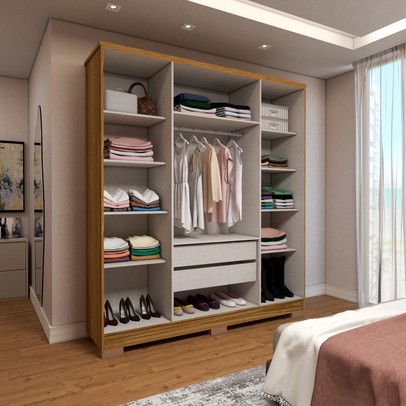 Guarda-Roupa Casal Varsóvia 4 Portas 2 Gavetas Marrocos/Off White - Panorama Móveis