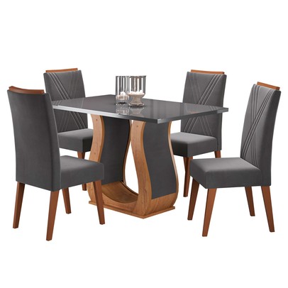 Mesa de Jantar 4 Lugares Universe com Vidro Mel/Grafite - Viero Móveis