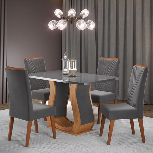 Mesa de Jantar 4 Lugares Universe com Vidro Mel/Grafite - Viero Móveis