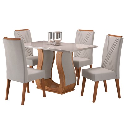 Mesa de Jantar 4 Lugares Universe com Vidro Mel/Marfim/Off White - Viero Móveis