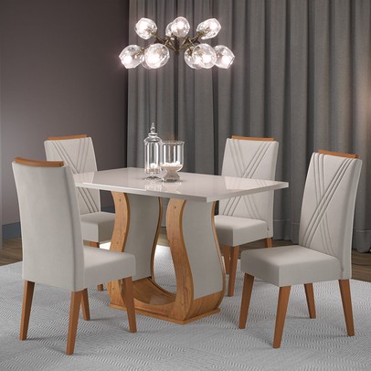 Mesa de Jantar 4 Lugares Universe com Vidro Mel/Marfim/Off White - Viero Móveis