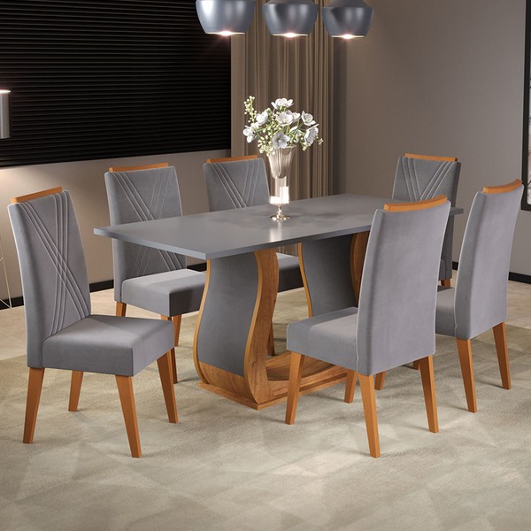 Mesa de Jantar 6 Lugares Corsa Mel/Cinza/Grafite - Viero Móveis