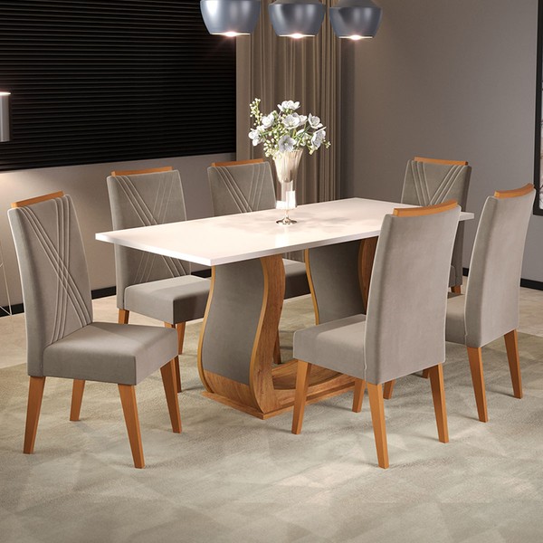 Mesa de Jantar 6 Lugares Corsa Mel/Blonde/Pérola - Viero Móveis