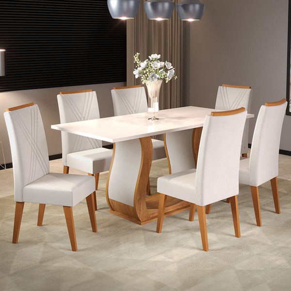 Mesa de Jantar 6 Lugares Corsa Mel/Blonde/Marfim - Viero Móveis