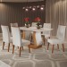 Mesa de Jantar 6 Lugares Taina com Vidro Mel/Marfim/Off White - Viero Móveis
