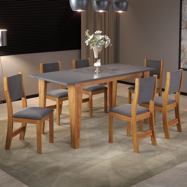 Mesa de Jantar 6 Lugares Virtus Mel/Cinza/Grafite - Viero Móveis