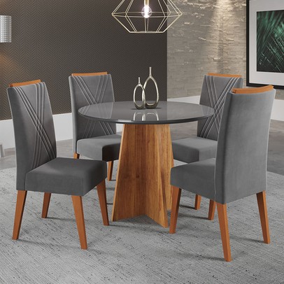 Mesa de Jantar 4 Lugares World com Vidro Mel/Grafite - Viero Móveis