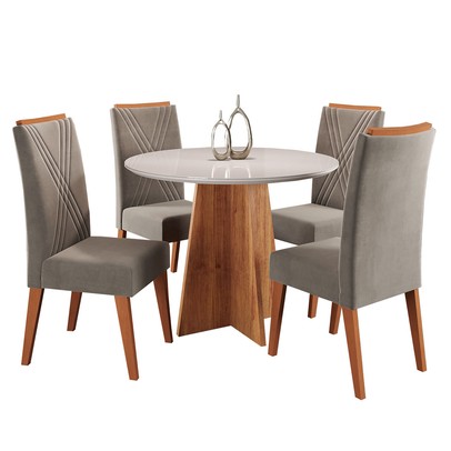 Mesa de Jantar 4 Lugares World com Vidro Mel/Pérola/Off Whie - Viero Móveis