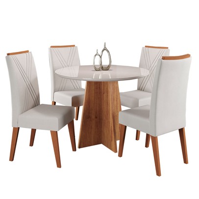 Mesa de Jantar 4 Lugares World com Vidro Mel/Marfim/Off White - Viero Móveis