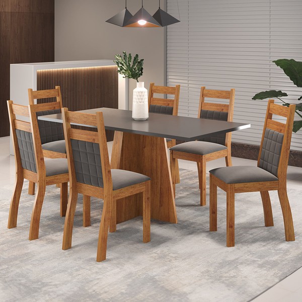 Mesa de Jantar 6 Lugares Click Mel/Cinza/Grafite - Viero Móveis