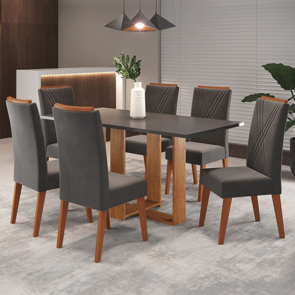 Mesa de Jantar 6 Lugares Fama Mel/Cinza/Grafite - Viero Móveis