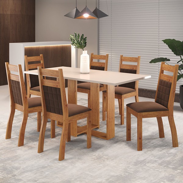 Mesa de Jantar 6 Lugares Vivy Mel/Blonde/Bombom - Viero Móveis