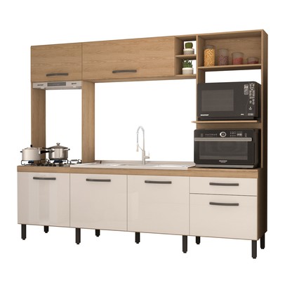 Cozinha Compacta Mavie 6 Portas 1 Gaveta Pistão Freijó/Off White - Panorama Móveis