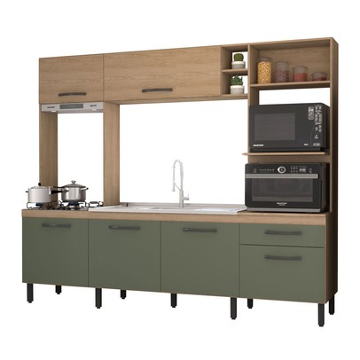 Cozinha Compacta Mavie 6 Portas 1 Gaveta Pistão Freijó/Jade - Panorama Móveis