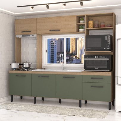 Cozinha Compacta Mavie 6 Portas 1 Gaveta Pistão Freijó/Jade - Panorama Móveis