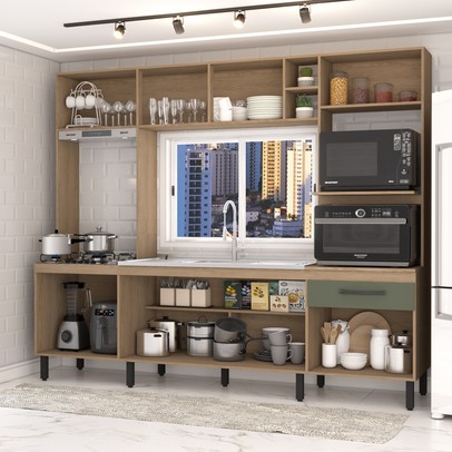 Cozinha Compacta Mavie 6 Portas 1 Gaveta Pistão Freijó/Jade - Panorama Móveis