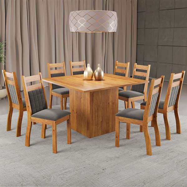 Mesa de Jantar 8 Lugares Santista Mel/Grafite - Viero Móveis