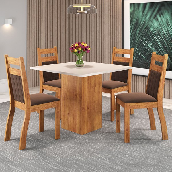 Mesa de Jantar 4 Lugares Vinhedo  Mel/Blonde/Bombom -  Viero Móveis