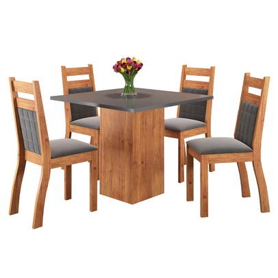 Mesa de Jantar 4 Lugares Vinhedo Colorado Mel/Cinza/Grafite -  Viero Móveis